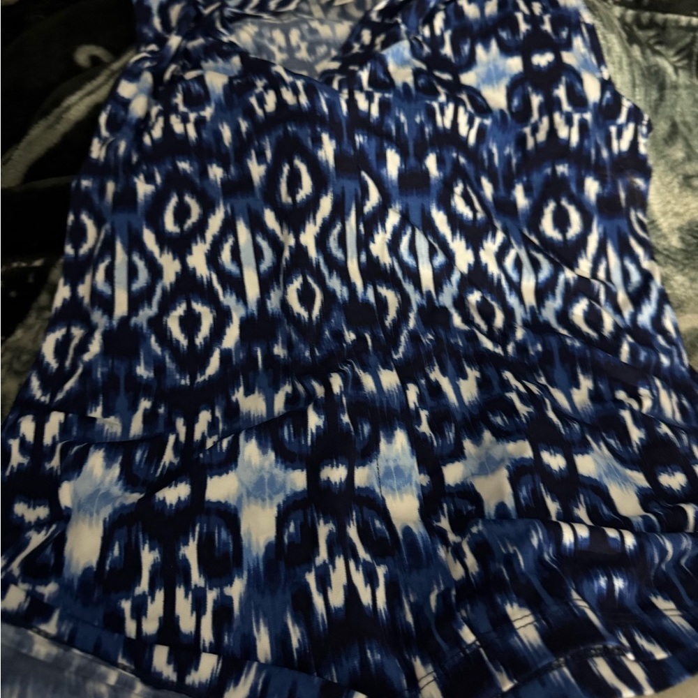 Blue and White Sleeveless Top